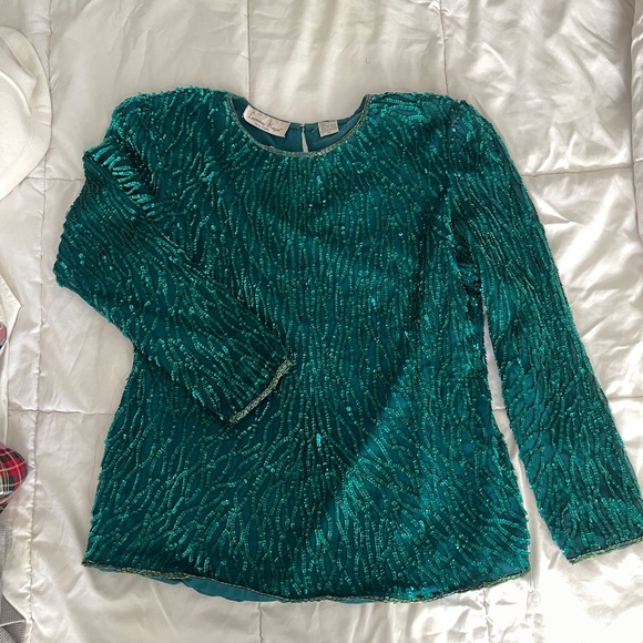 Beautiful, vintage emerald green beaded top - Picture 1 of 3